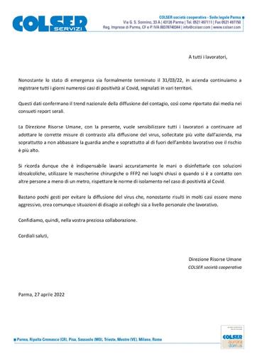 Comunicazione Covid aprile 2022