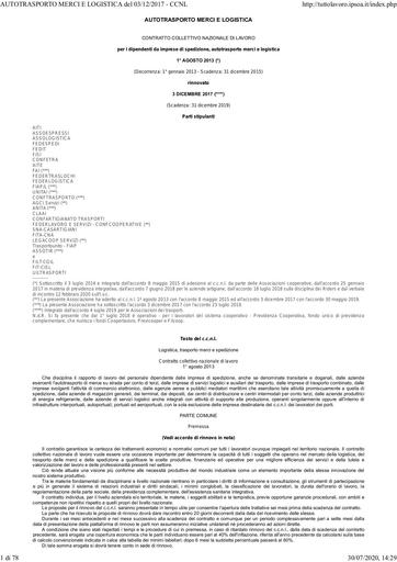 CCNL Logistica, trasporto, merci e spedizioni-2019