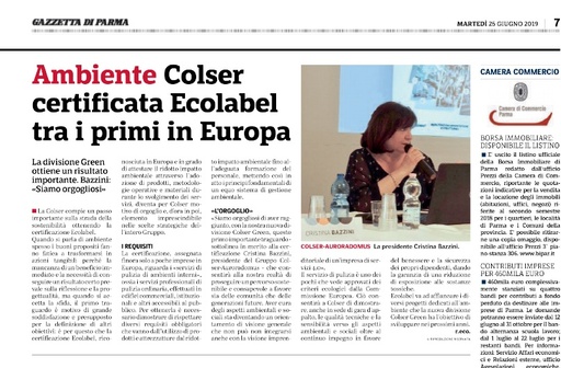 COLSER Green certificata EU ECOLABEL tra i primi in Europa