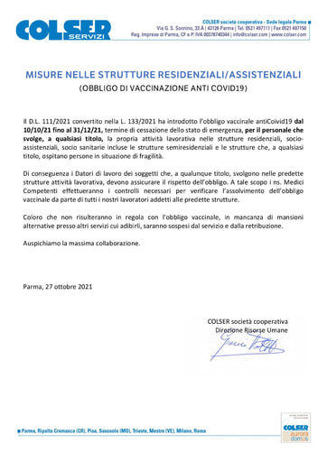 MISURE ANTI COVID19 NELLE STRUTTURE RESIDENZIALI