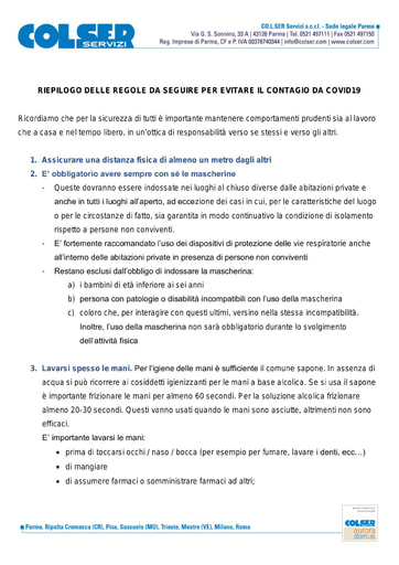 RIEPILOGO DELLE REGOLE DA SEGUIRE PER EVITARE IL CONTAGIO DA COVID19